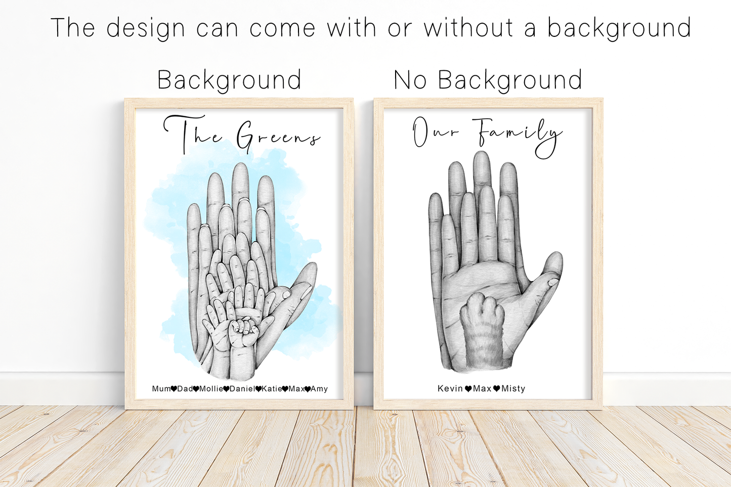 Personalised print of family hands | Dog and cat paw portraits | New baby gift | New parents picture A3 | A4 | A5 |