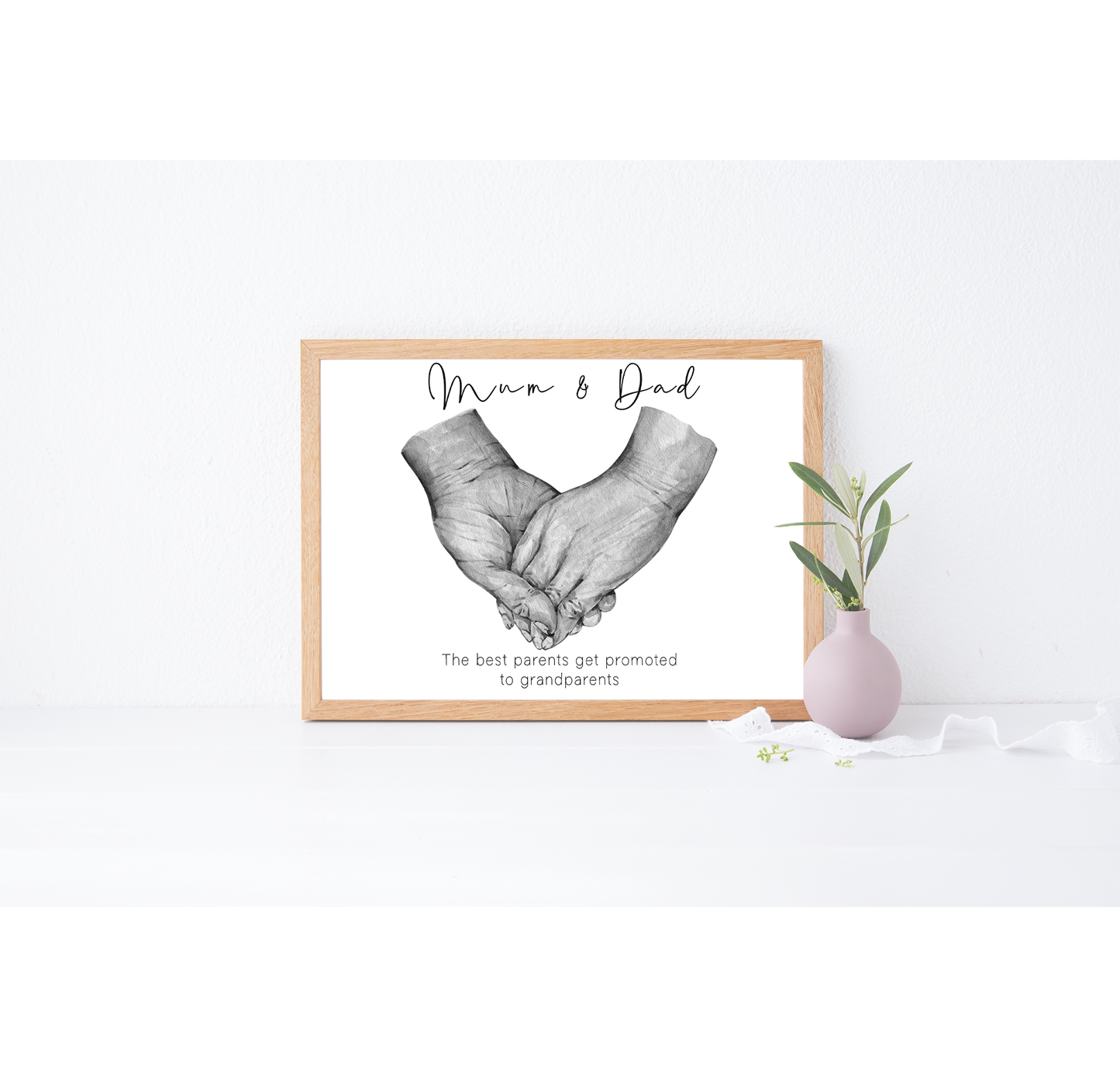 Watercolour portrait of grandma and grandad holding hands | Older couple gift print | Black and white or full colour | A3| A4 | A5 |