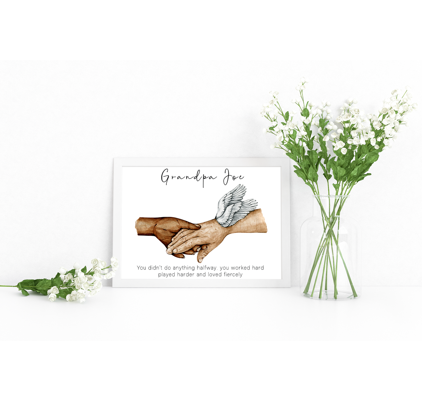 Grandma angel hands memorial portrait | Grandparent loss print | Black and white or full colour | A3 | A4 | A5 |