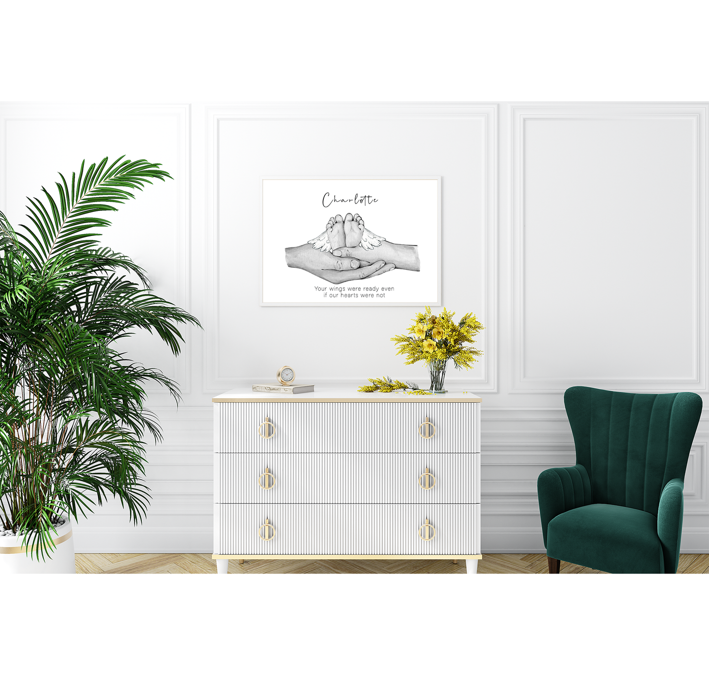 Baby loss portrait with parent and baby hands | Baby memorial artwork | Angel baby print | Natural skin tones or Black and white | A3 | A4 | A5 |