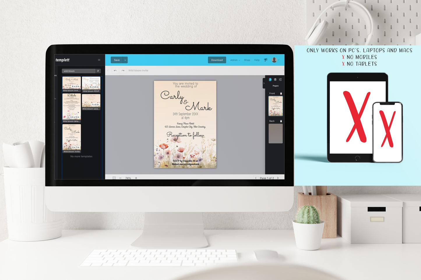 Colourful Wild Bloom Wedding Invitation Suite - Editable Template. Wildflower theme in yellow, orange, pink - invite, rsvp and details cards