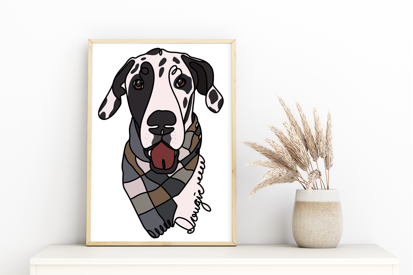 Custom Hand-Drawn Cartoon Colour Pet Portrait | Personalised Line Art | Unique Pet Drawing from Photo