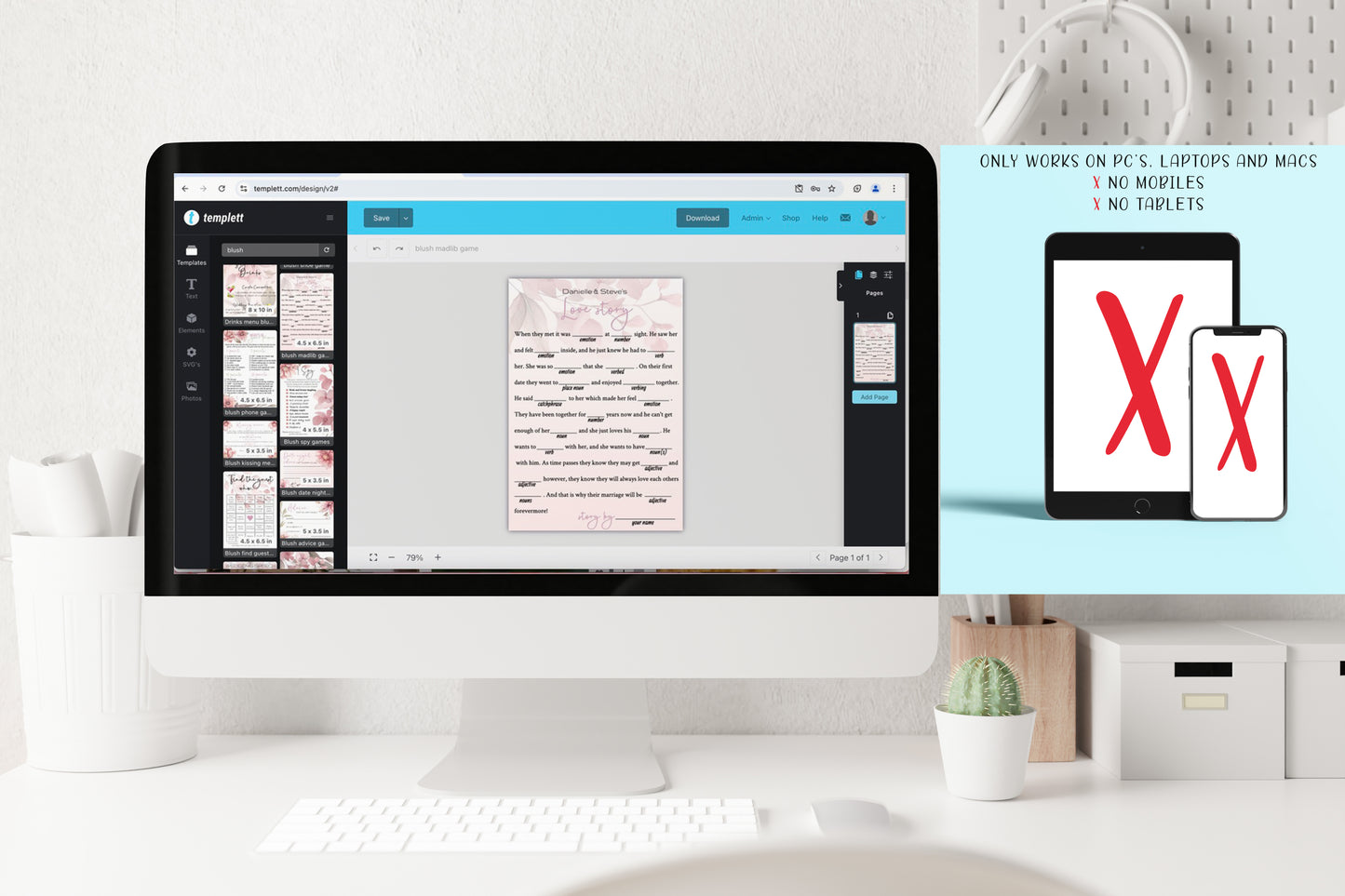 Blush Pink Floral Wedding Game Bundle: 9 Editable Templates