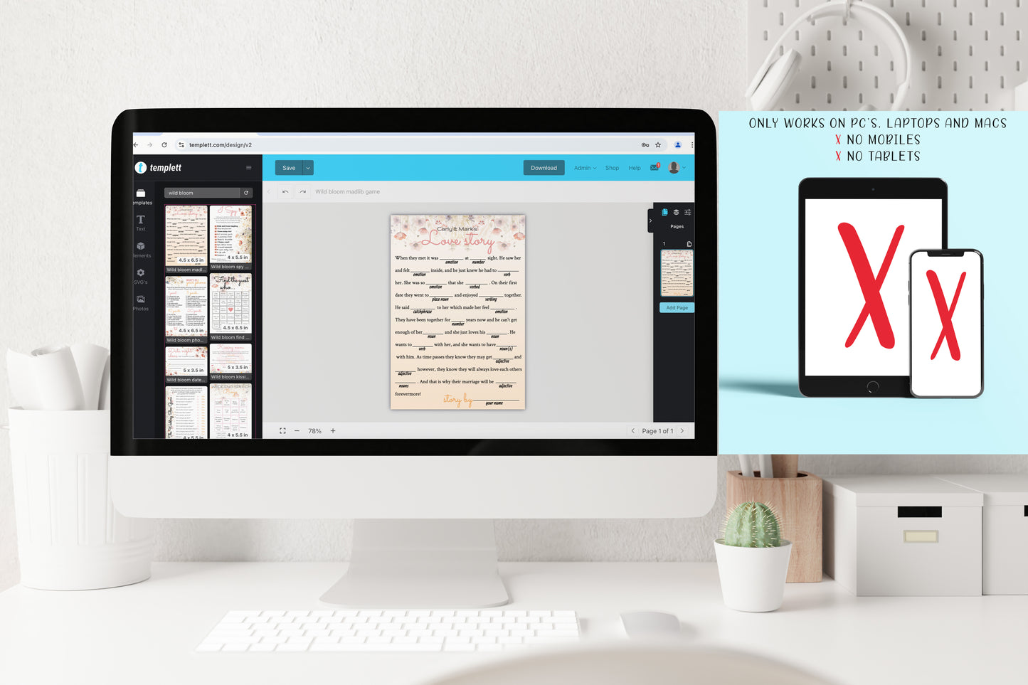 Wedding game pack template bundle with wild bloom flowers - 9x Editable Templates - I Spy, Shoe game, Bingo, Mad libs, Find the guest