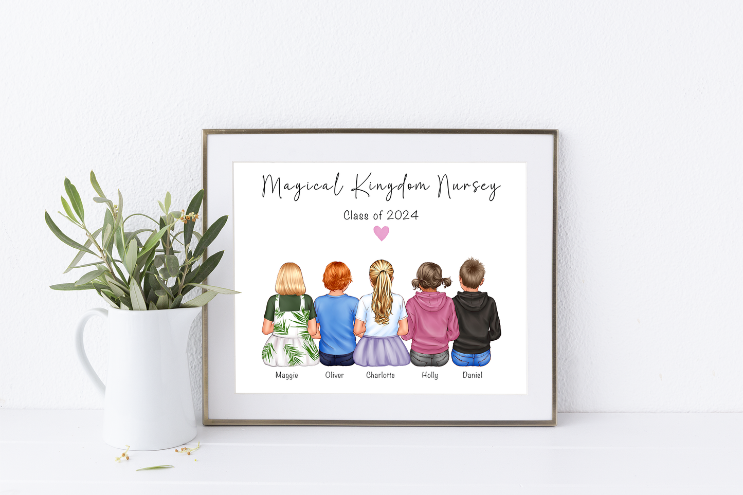 Whole nursery school class portrait, end-of-year goodbye or thank you gift for nursery nurse or class friends