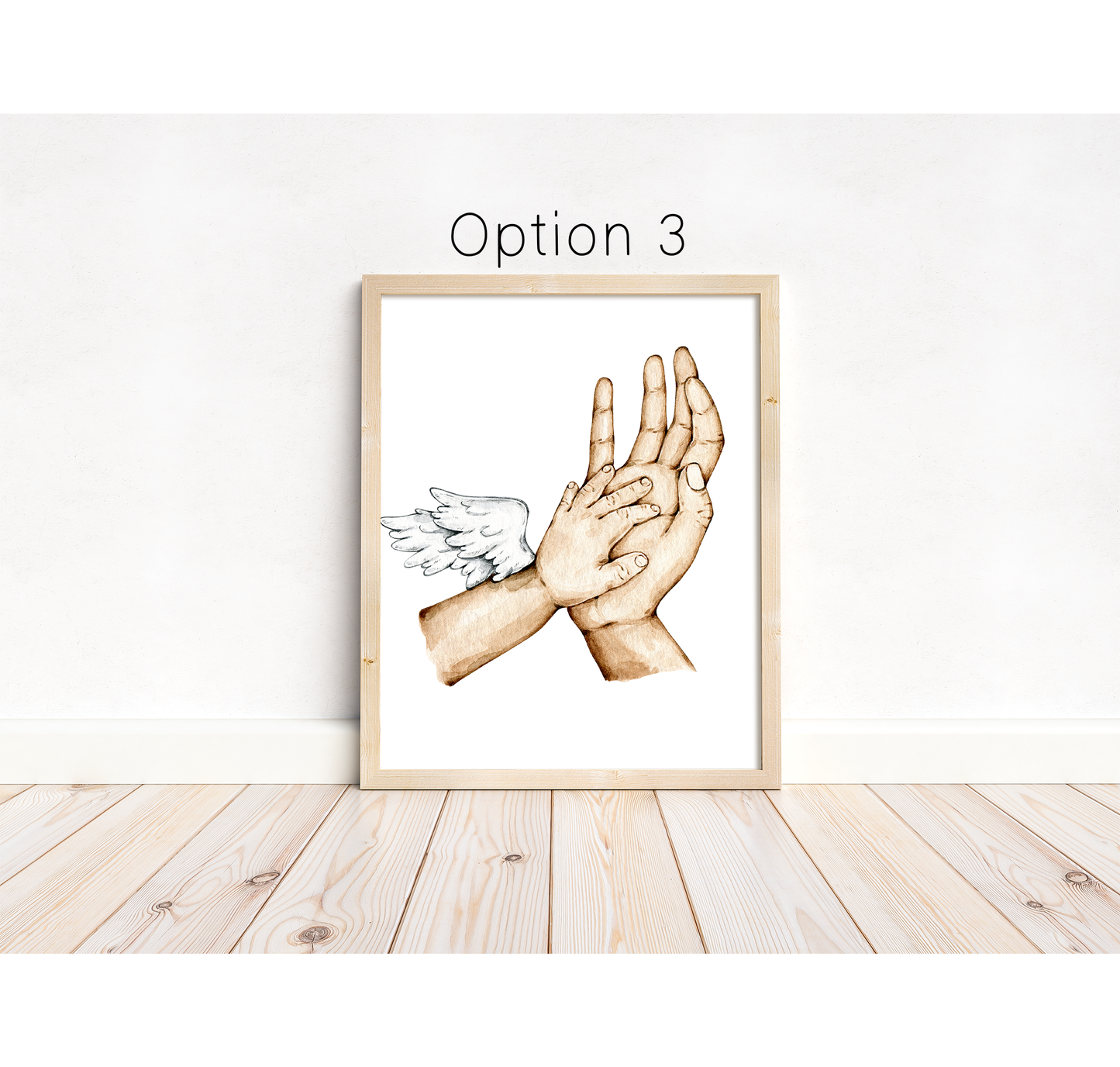 Baby loss portrait with dad and baby hands | Baby memorial in fathers hand | Daddy and angel child | Natural skin tones or Black and white | A3 | A4 | A5 | Greeting card