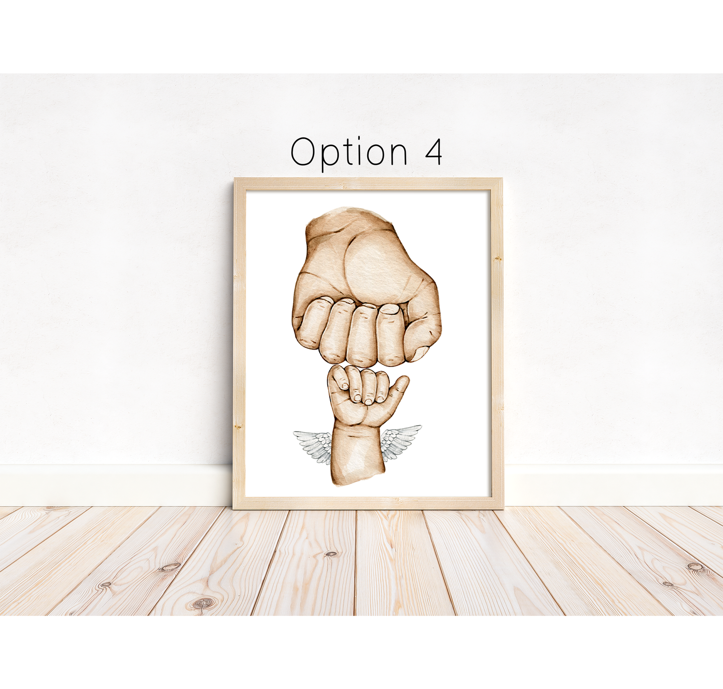 Baby loss portrait with dad and baby hands | Baby memorial in fathers hand | Daddy and angel child | Natural skin tones or Black and white | A3 | A4 | A5 | Greeting card