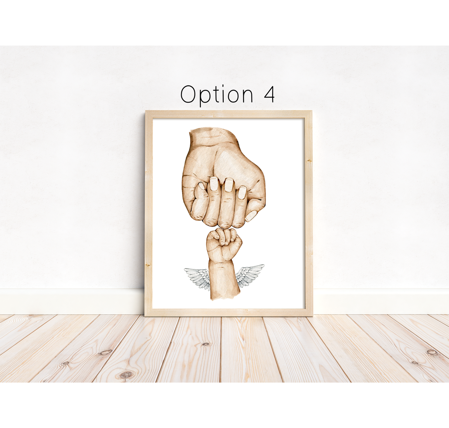 Miscarriage baby portrait with mum and baby hands | Baby memorial artwork | Angel baby print | Natural skin tones or Black and white | A3 | A4 | A5 |