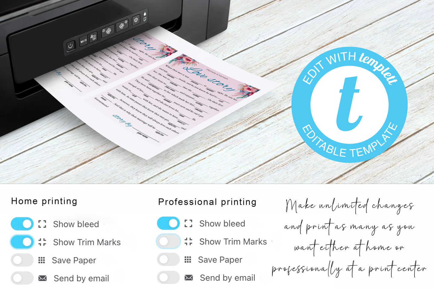 Wedding game pack template bundle with gorgeous Blue feathers - 9x Editable Templates - I Spy, Shoe game, Bingo, Mad libs, Find the guest...