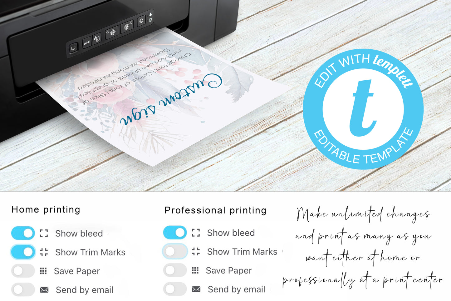 Bright feather and floral Wedding large sign template bundle - 7x Editable Templates - Seating charts, welcome signs, photo booth frame