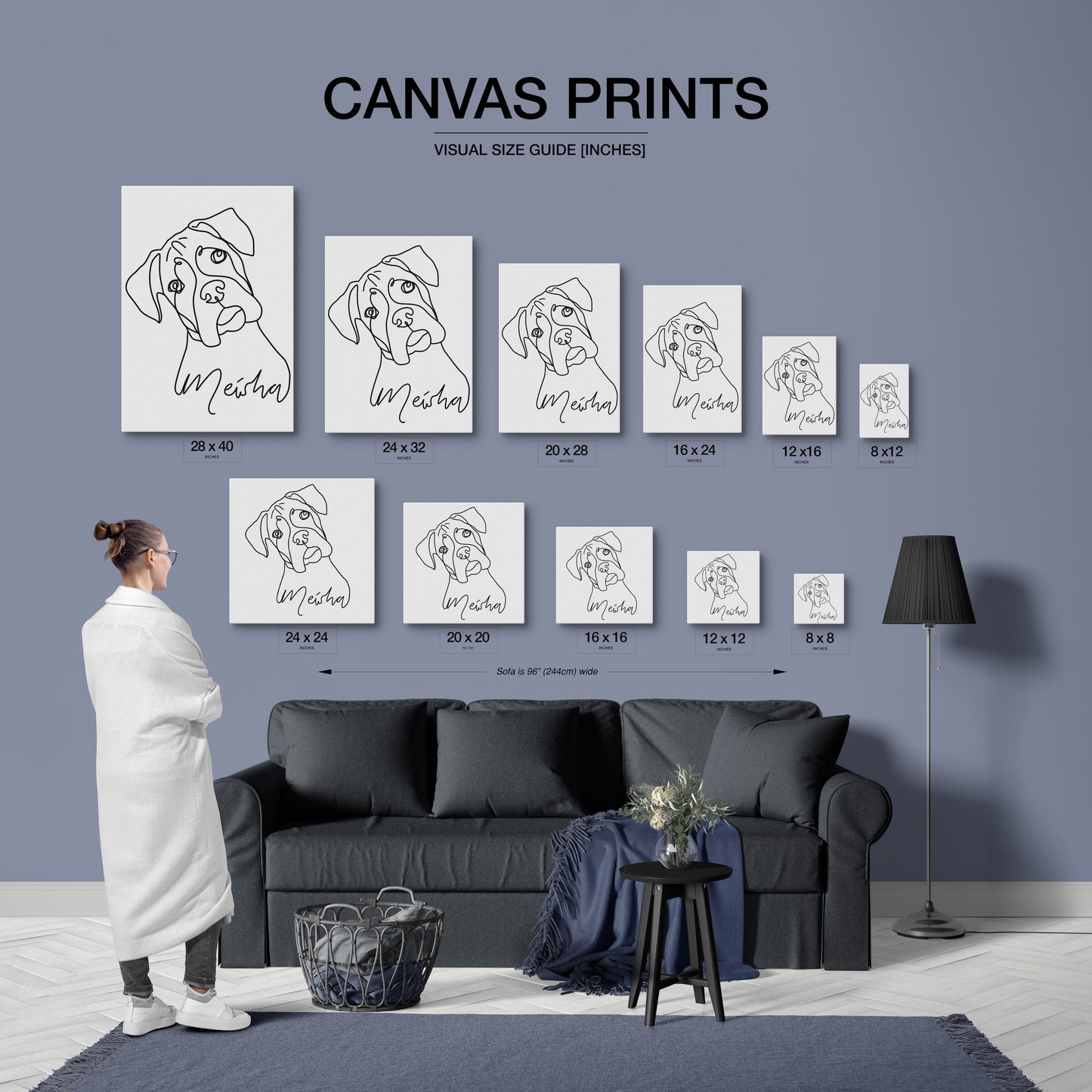 Custom Pet Portrait Canvas – Hand-Drawn Line Art