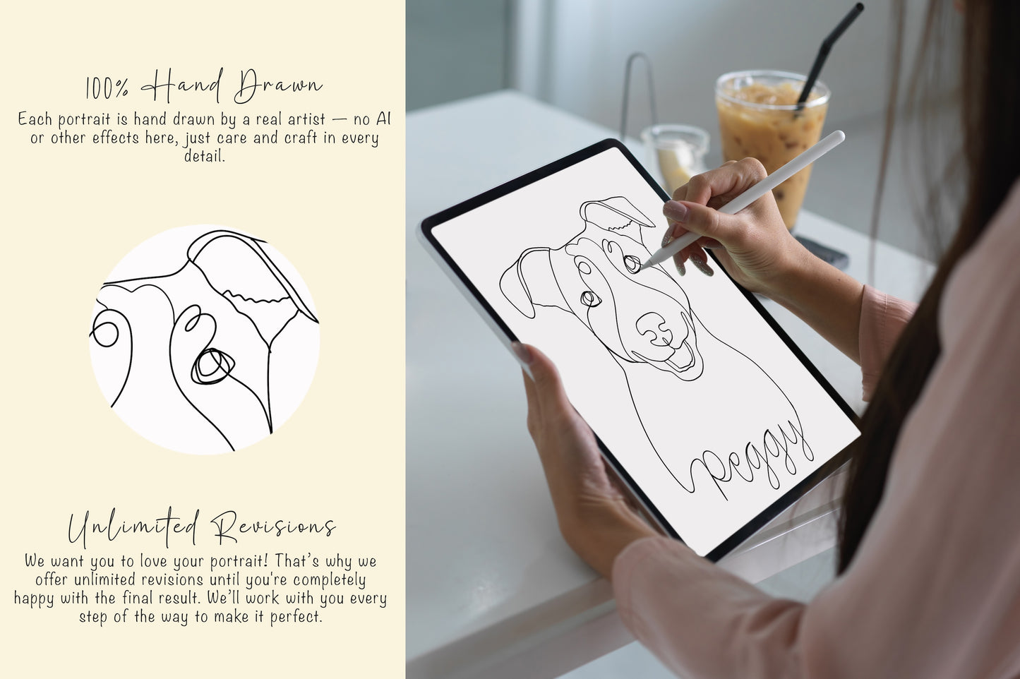 Custom Pet Portrait Canvas – Hand-Drawn Line Art