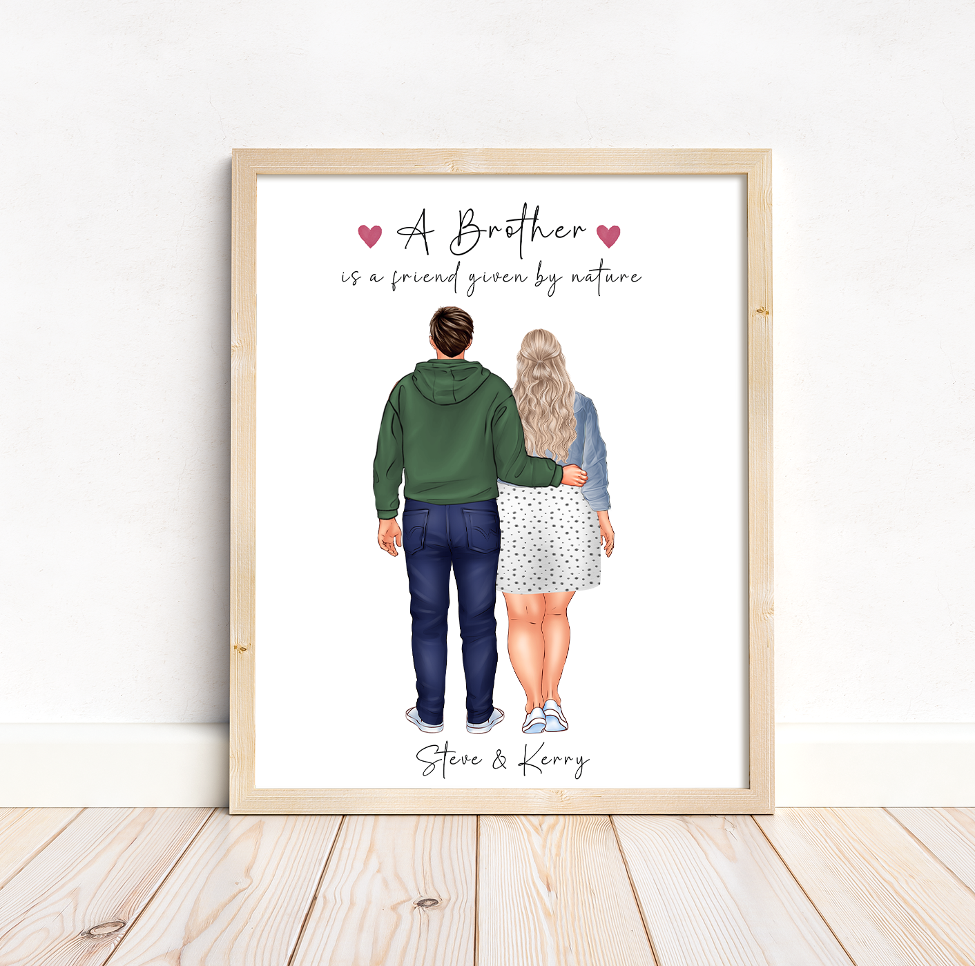 Personalised brother and sister print, customised gift of 2-4 siblings in a range of sizes  | A4 | A5 | Greeting card