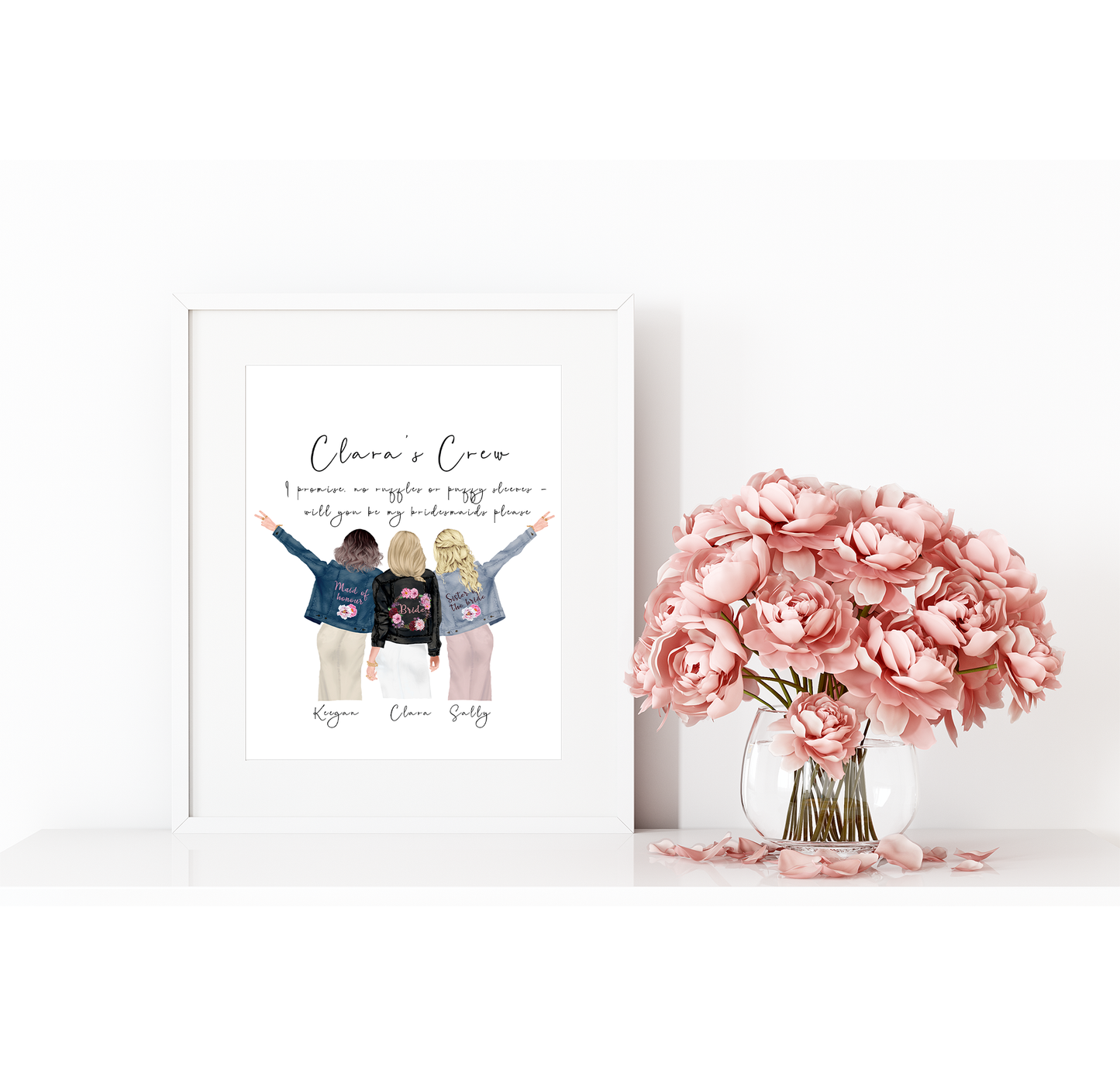Custom bride and bridesmaids in jean jackets print | bridal party proposal  | A4 | A5 | Greeting card