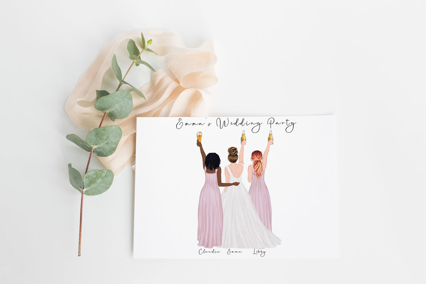 Personalised bridal party with bride print | bridesmaids in celebration | A4 | A5 | Greeting card