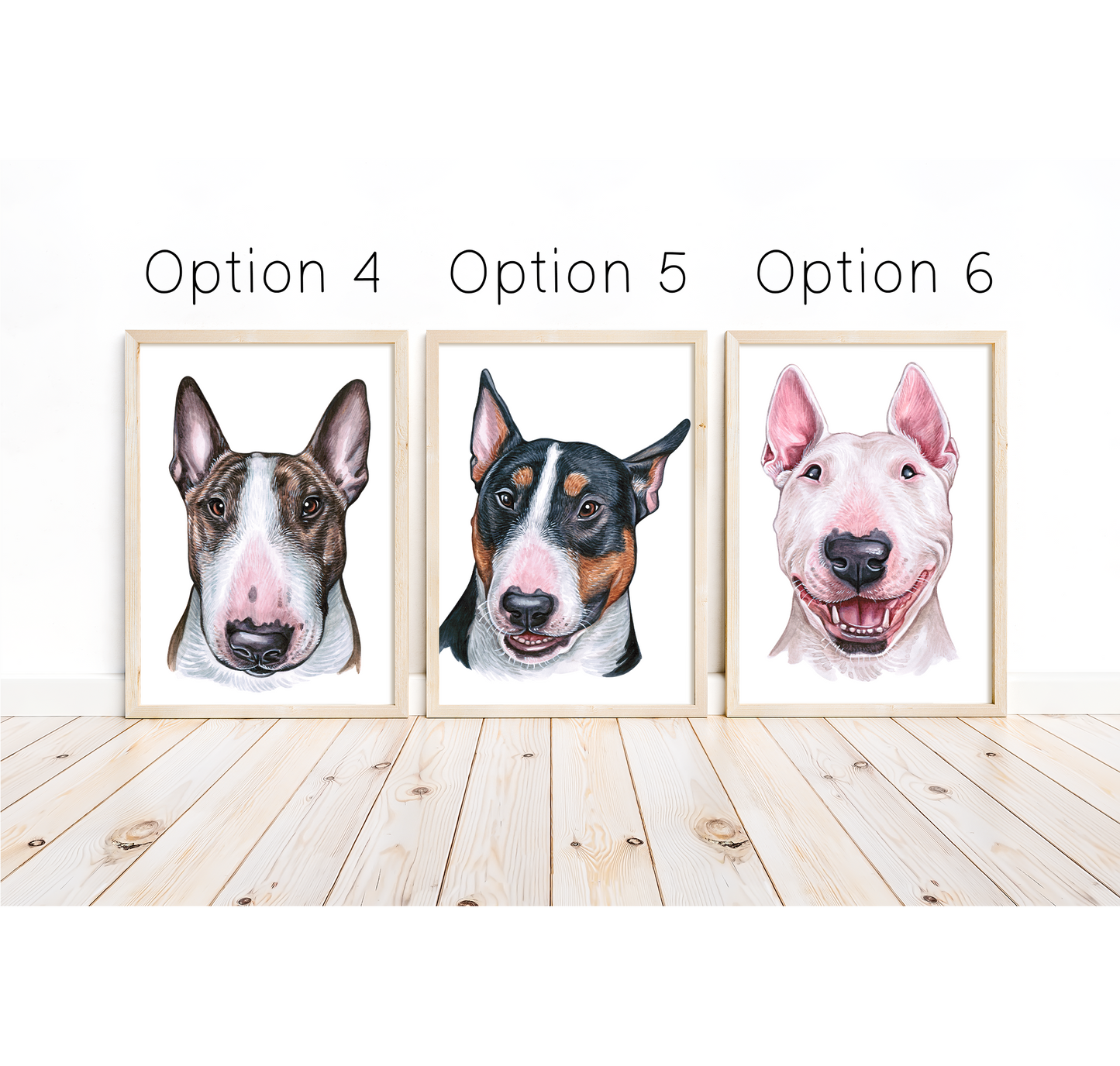 Bull terrier wall art - charming dog portraits with custom funny or heart warming message | A4 | A5 | Greeting card