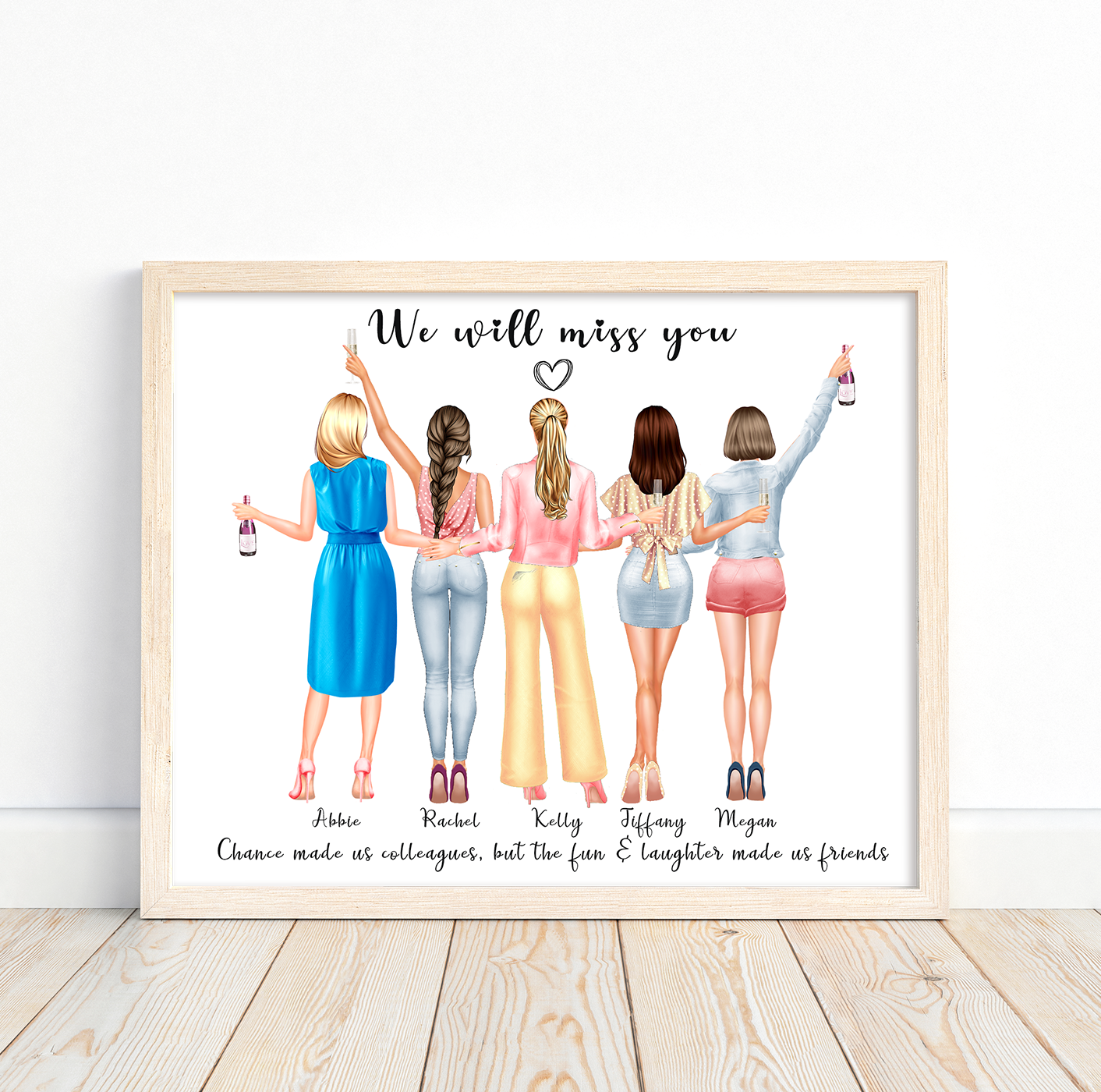 Custom work besties print, artwork of colleagues, new job gift, leaving present, team member retirement gift | A4 | A5 | Greeting card