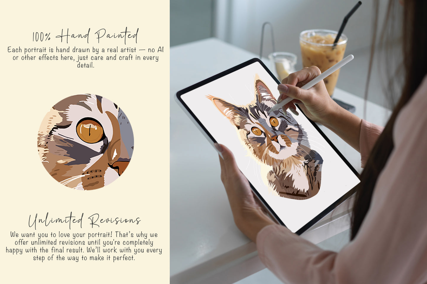 Custom Pet Portrait Canvas – Hand-Drawn Cartoon Pet Art