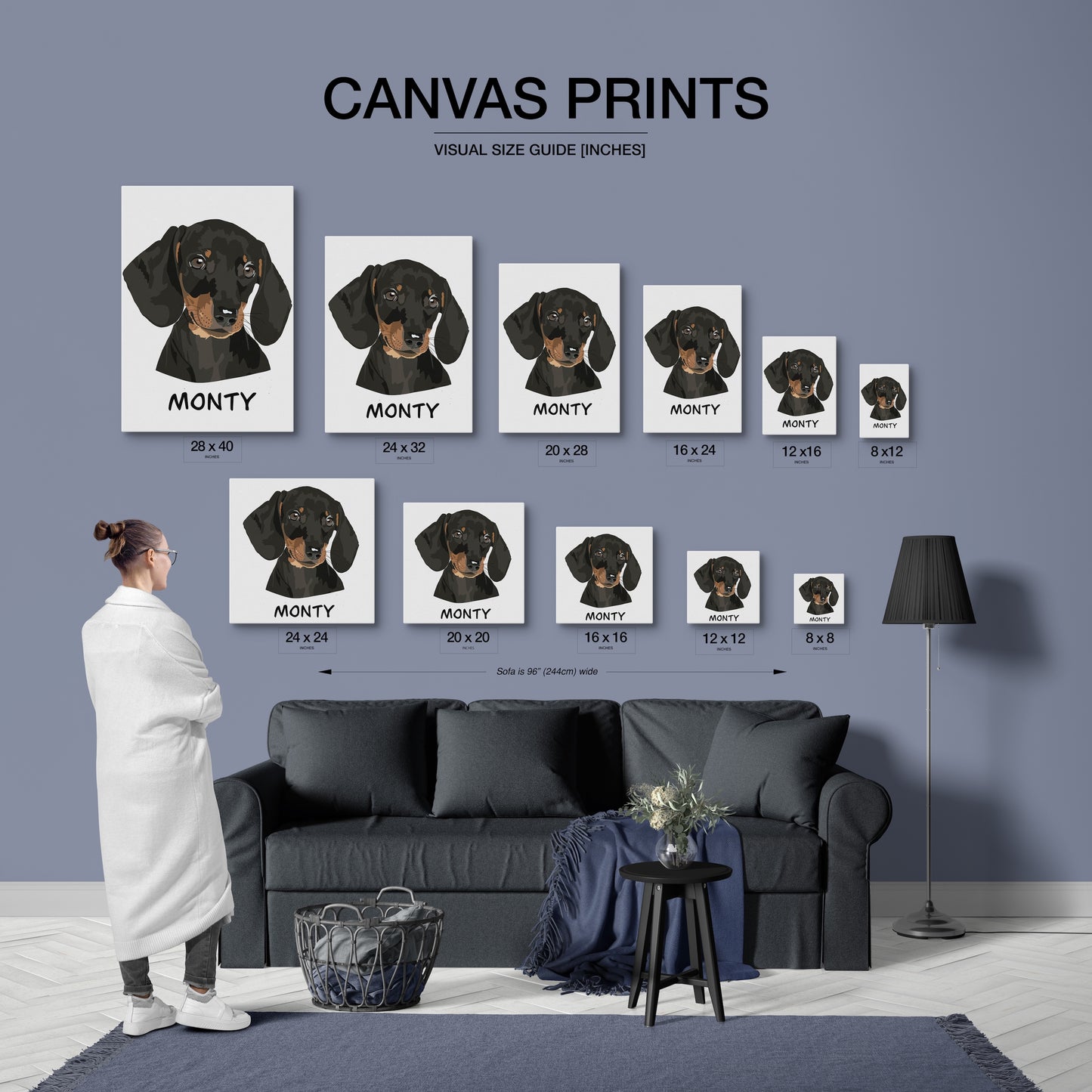 Custom Pet Portrait Canvas – Hand-Drawn Cartoon Pet Art