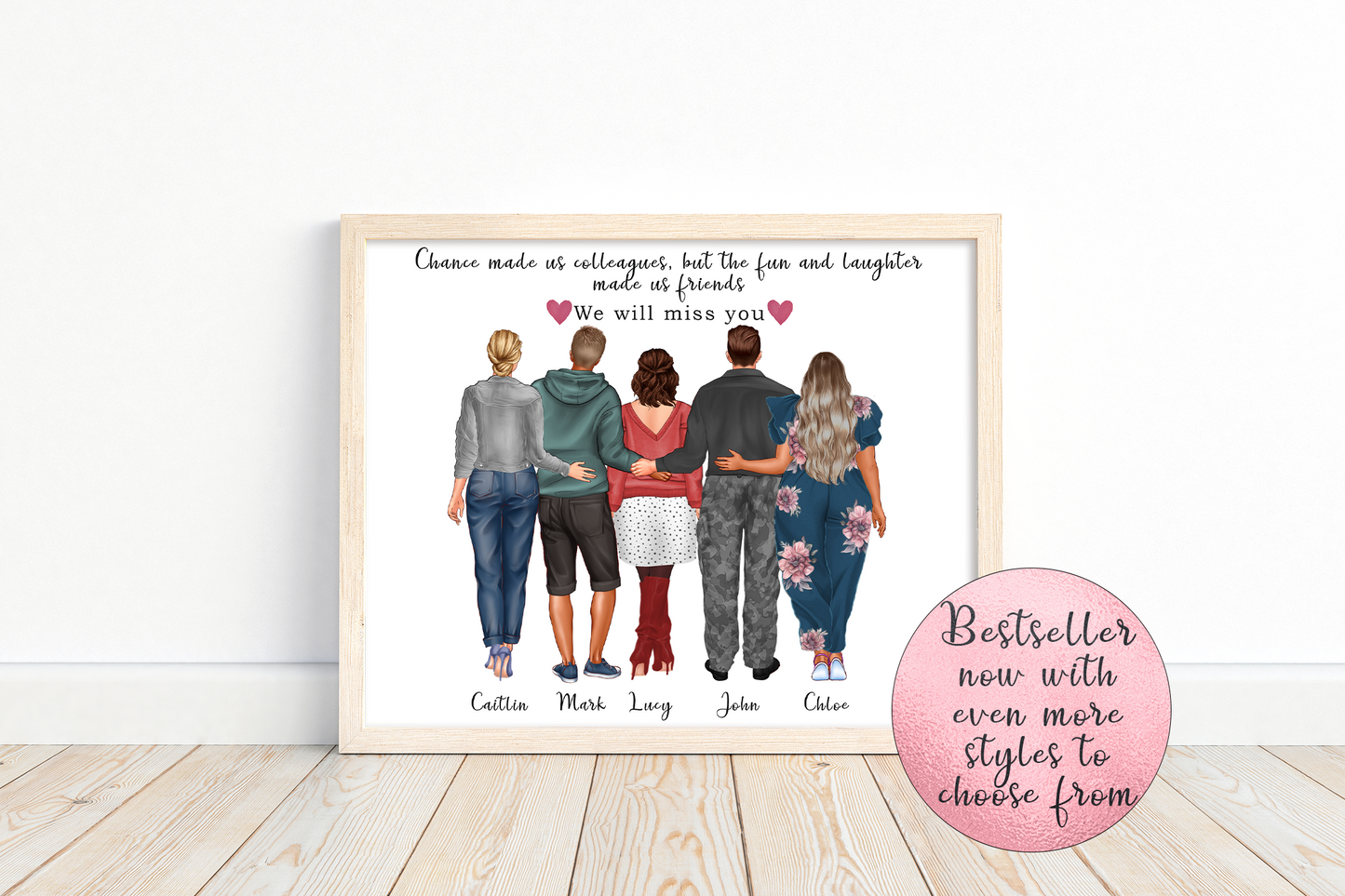 Personalised co-worker print, wall art of colleagues, new job gift, leaving gift, team member goodbye gift