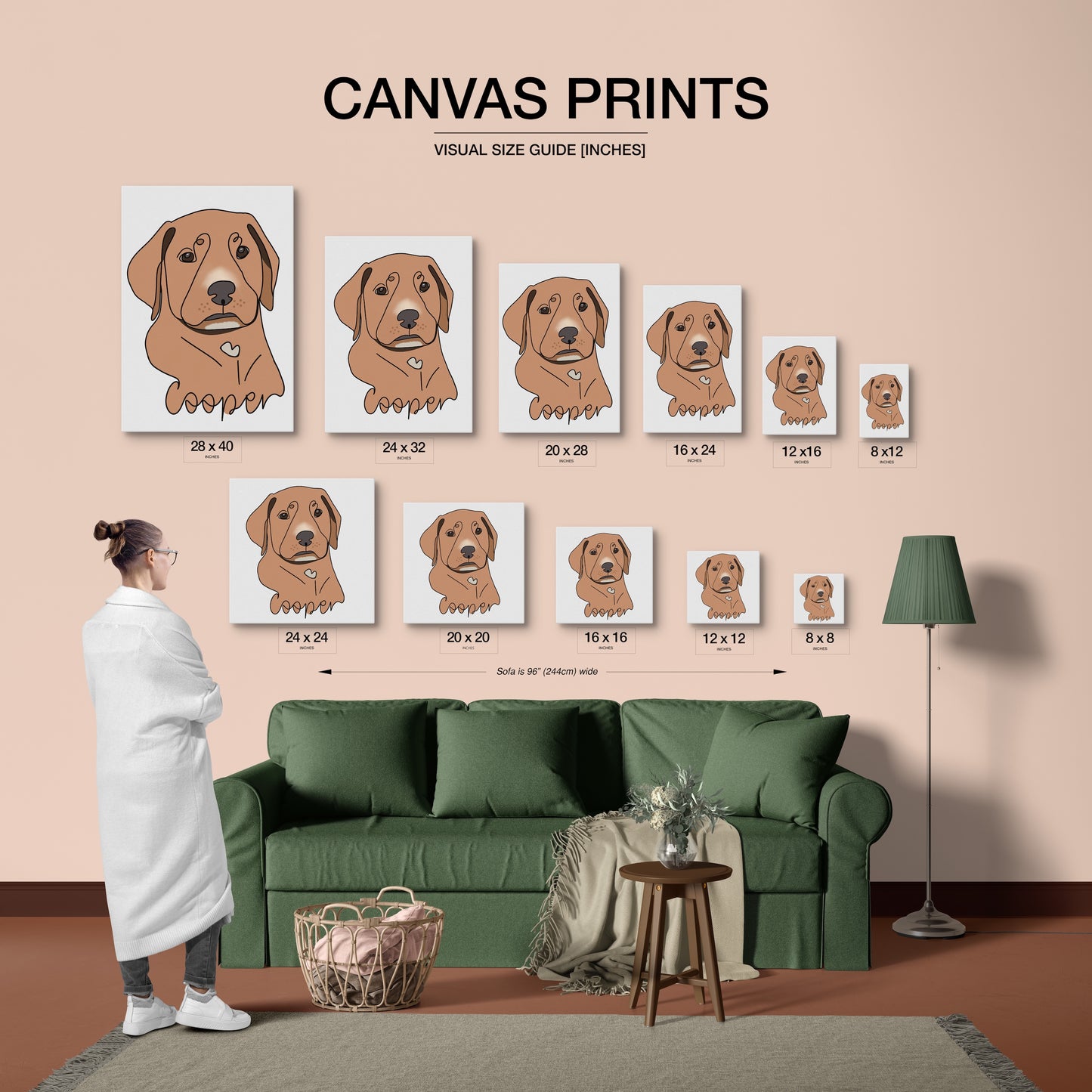 Custom Pet Portrait Canvas - Hand-Drawn Colour Line Art - Personalised Gift for Pet Lovers