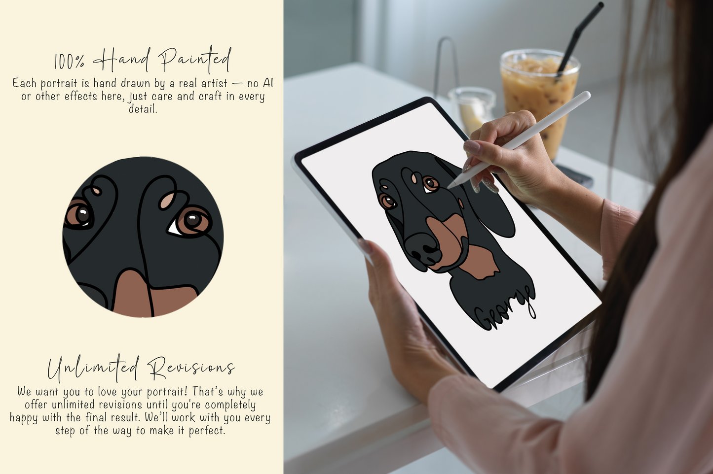 Custom Pet Portrait Canvas - Hand-Drawn Colour Line Art - Personalised Gift for Pet Lovers