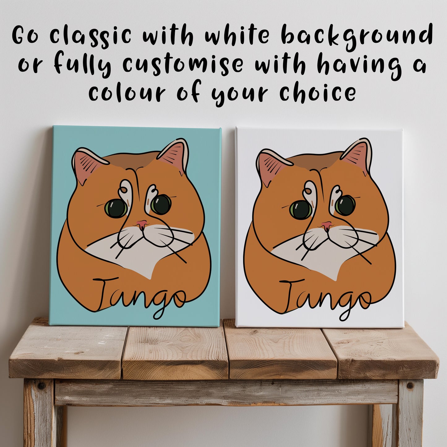 Custom Pet Portrait Canvas - Hand-Drawn Colour Line Art - Personalised Gift for Pet Lovers