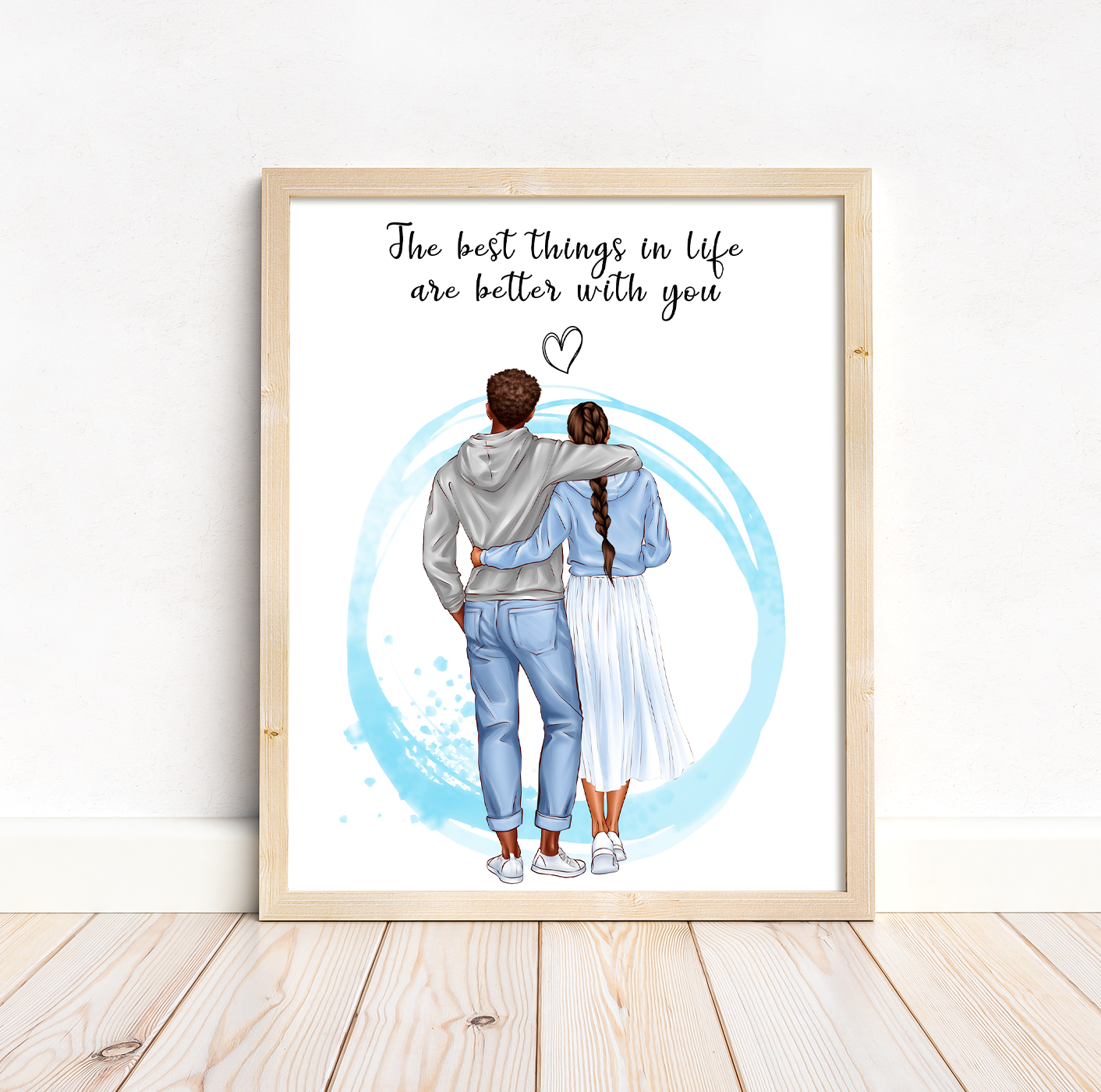 Personalised print of casual couple | girlfriend or boyfriend present, husband and wife card | A4 | A5 | Greeting card