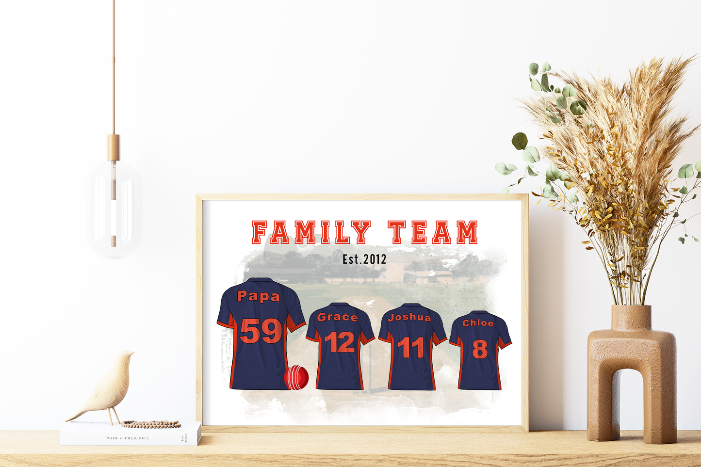 Custom Family Cricket Shirts | County & International Team Art | Ideal Father's Day or Birthday Gift