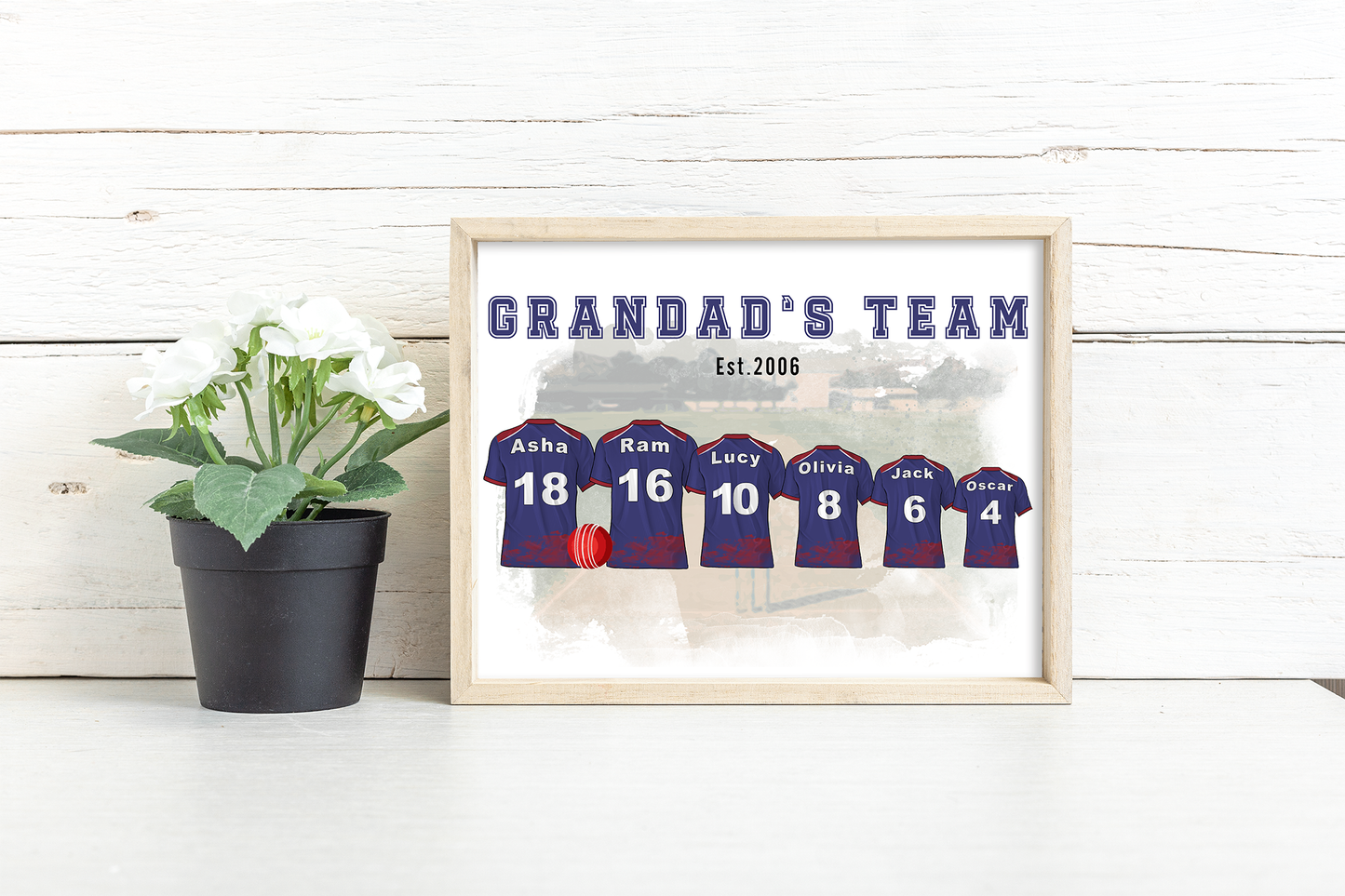 Custom Family Cricket Shirts | County & International Team Art | Ideal Father's Day or Birthday Gift