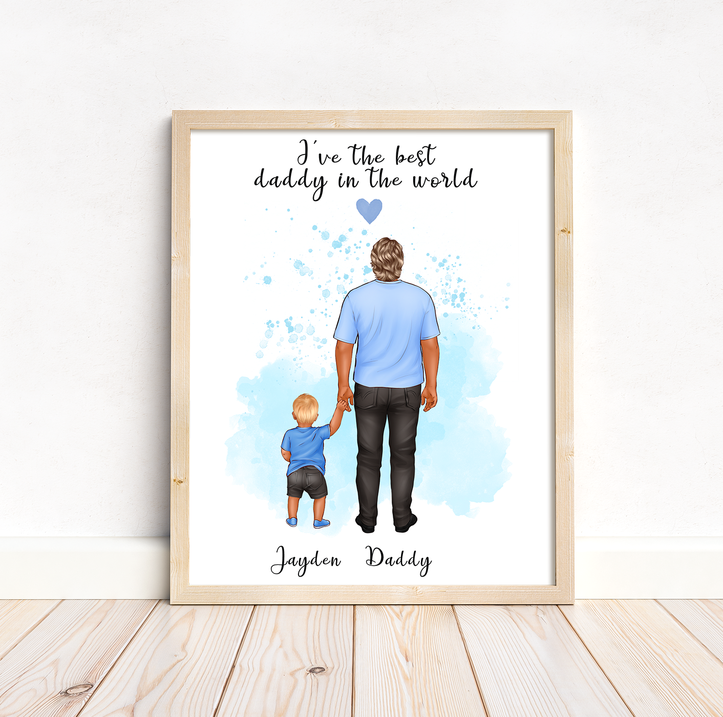 Dad and children print, lovely family portrait with any message and watercolour backgrounds | A4 | A5 | Greeting card