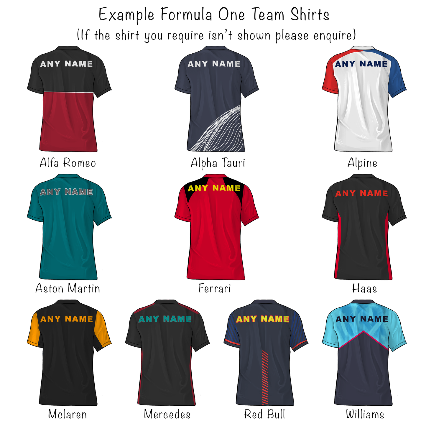 Custom F1 Shirt Art | Formula One Team Jersey Design | Motorsport Fan Decor | Racing Enthusiast Gift