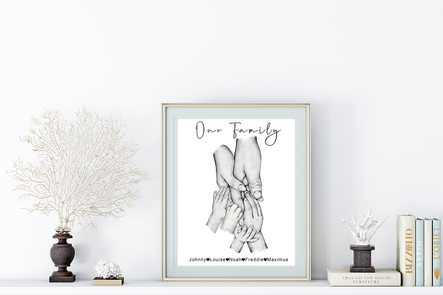 Personalised family hands portrait | Family paw prints | New baby gift | New parents picture A3 | A4 | A5 |