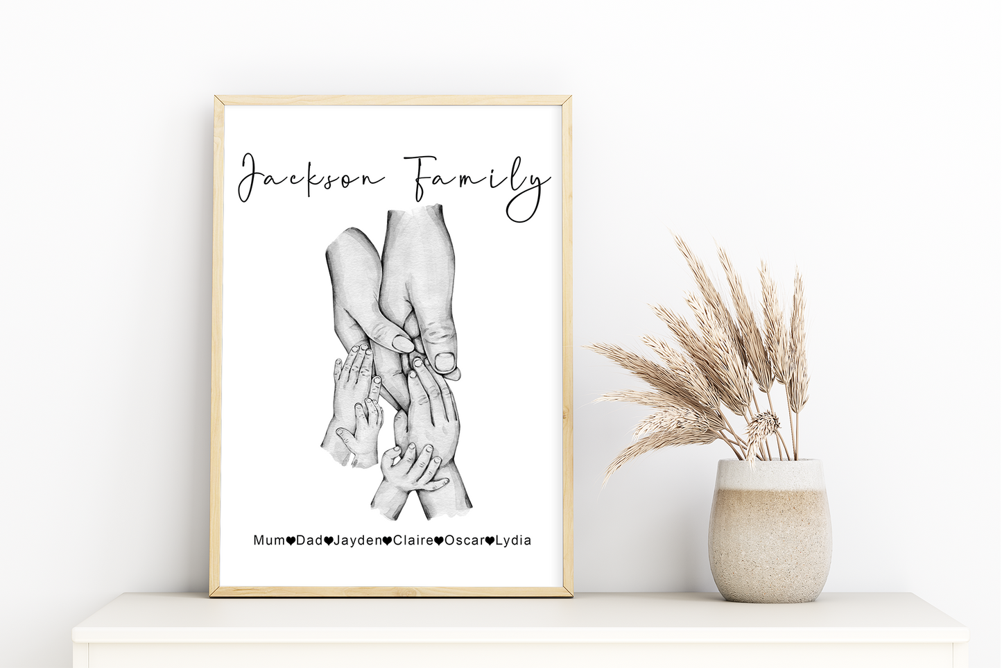 Personalised family hands portrait | Family paw prints | New baby gift | New parents picture A3 | A4 | A5 |