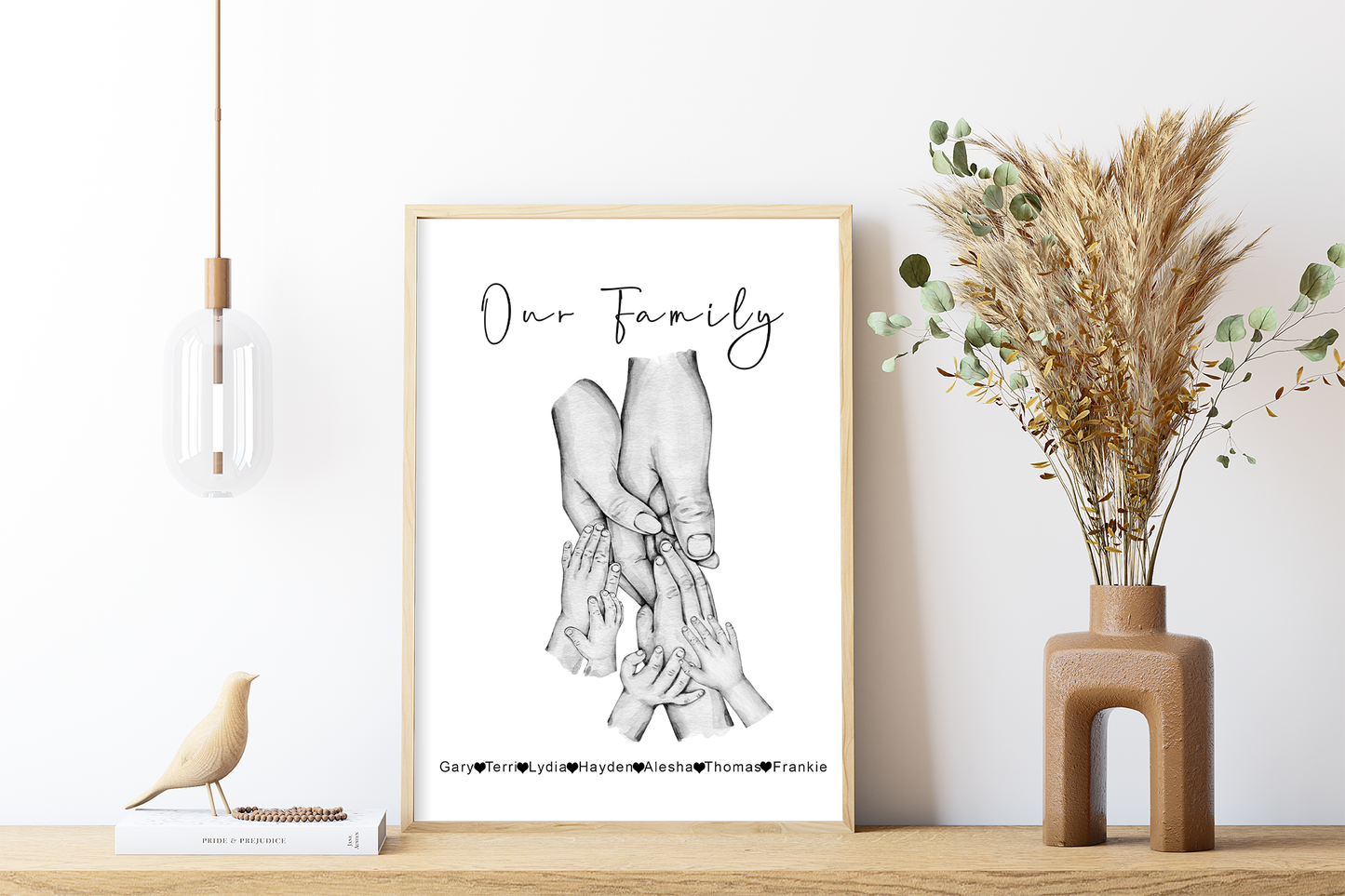 Personalised family hands portrait | Family paw prints | New baby gift | New parents picture A3 | A4 | A5 |