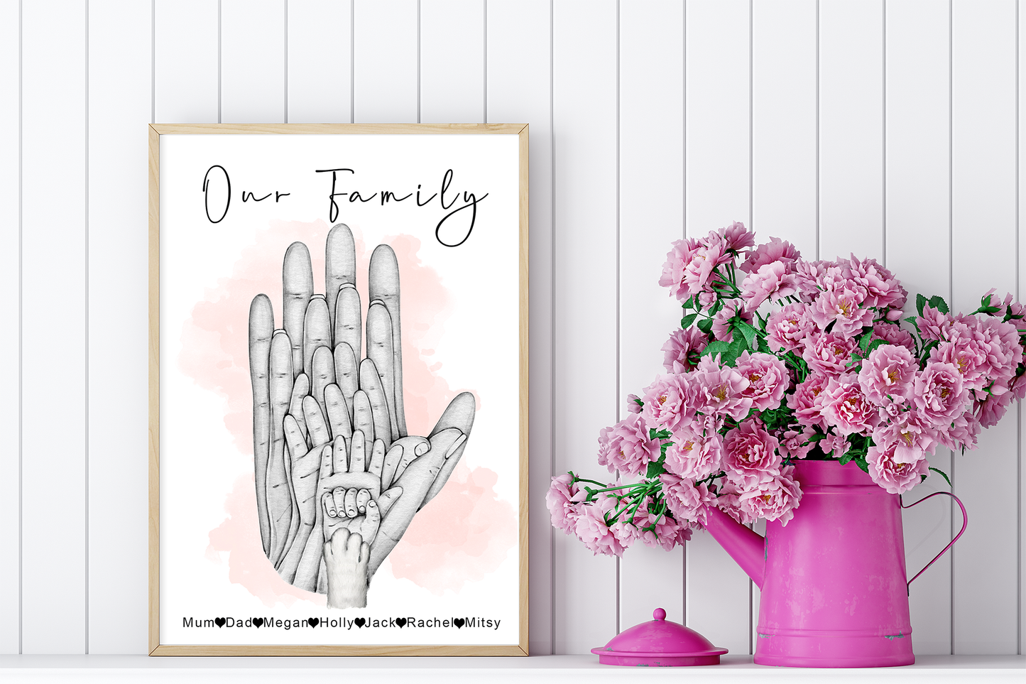 Personalised print of family hands | Dog and cat paw portraits | New baby gift | New parents picture A3 | A4 | A5 |