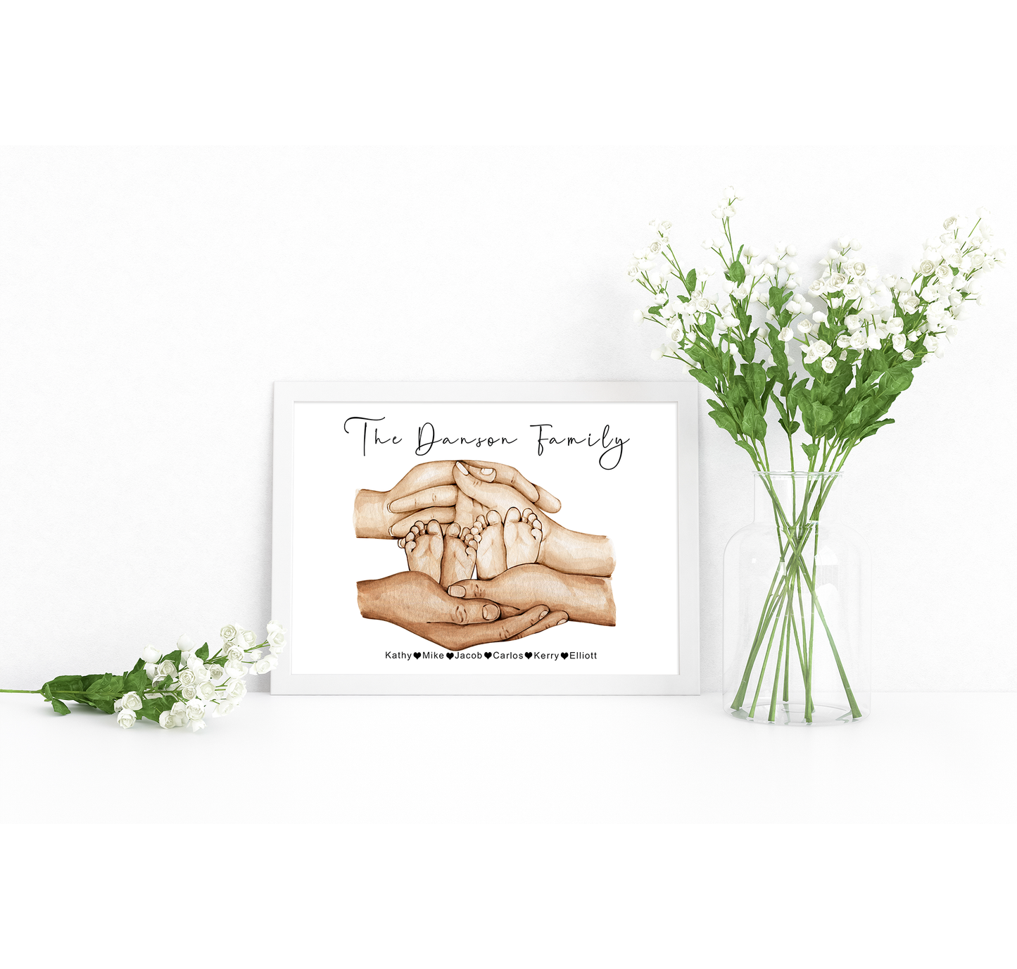 Baby feet in parents hands | New parents portrait with baby, twins or triplets | Natural skin tones or Black and white | A3 | A4 | A5 | Greeting card
