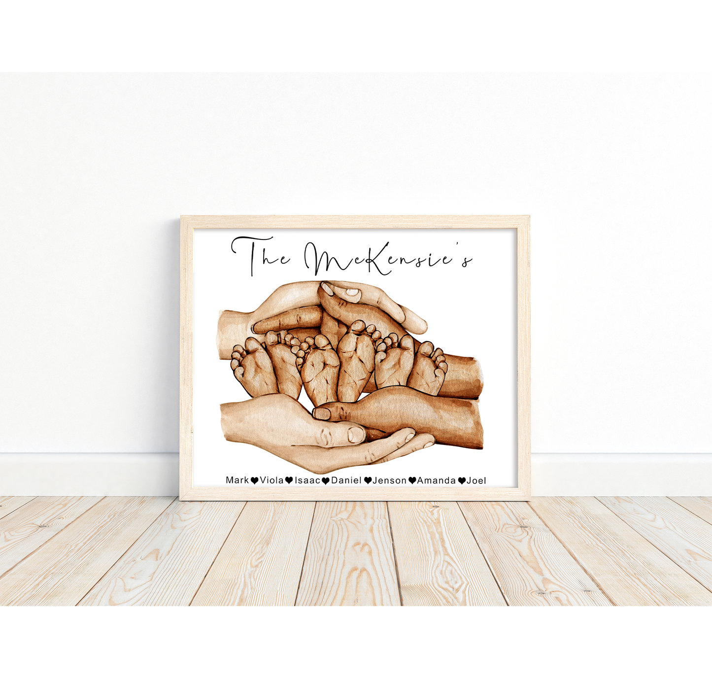 Baby feet in parents hands | New parents portrait with baby, twins or triplets | Natural skin tones or Black and white | A3 | A4 | A5 | Greeting card