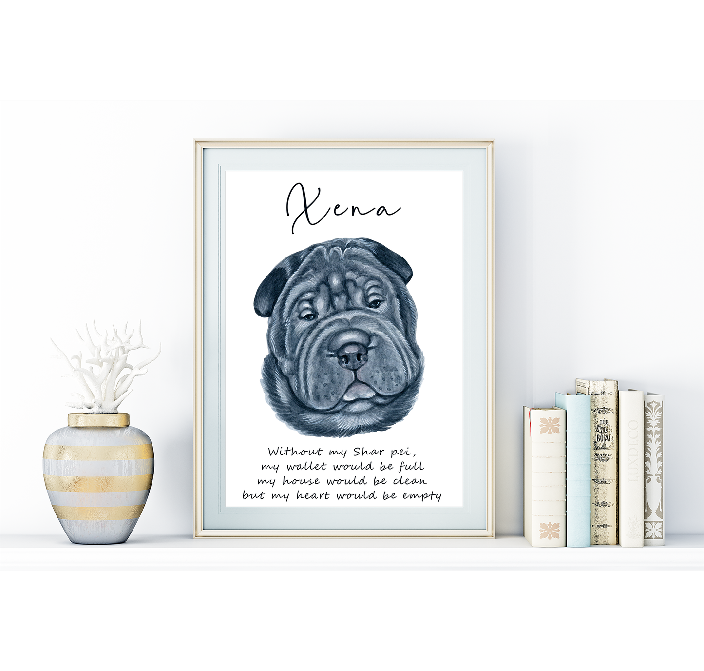 Shar Pei dog artwork - adorable dog portraits with custom funny or heart warming message | A4 | A5 | Greeting card