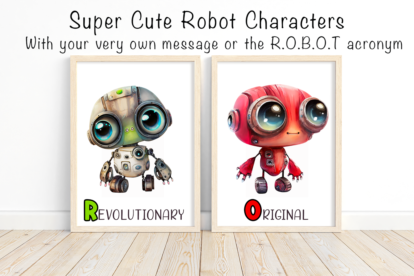 Adorable Bots Wall Art Collection - Infuse Playfulness with Cute Robot Decor in Bright Hues!