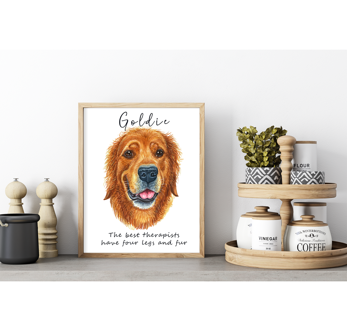 Golden retriever artwork - adorable dog portraits with custom funny or heart warming message | A4 | A5 | Greeting card