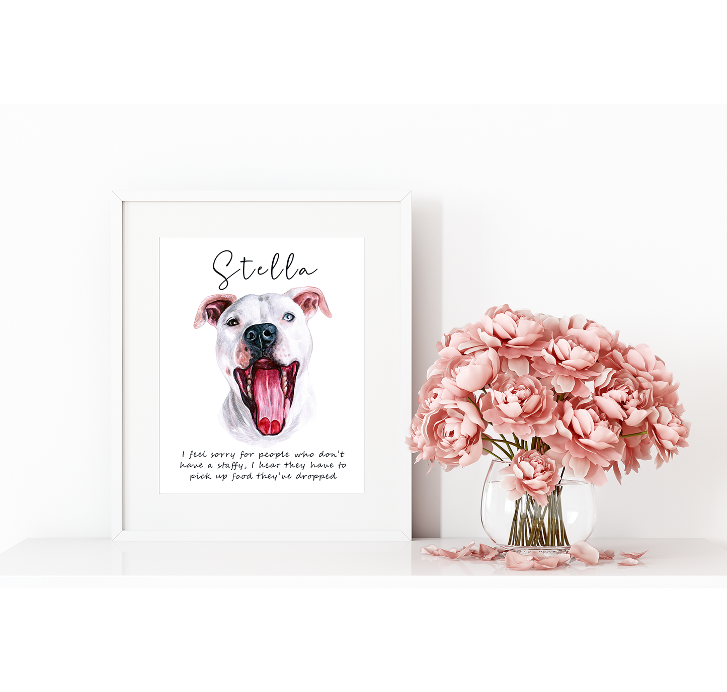 Staffordshire bull terrier artwork - Adorable Staffie dog portraits with custom funny or heart warming message | A4 | A5 | Greeting card