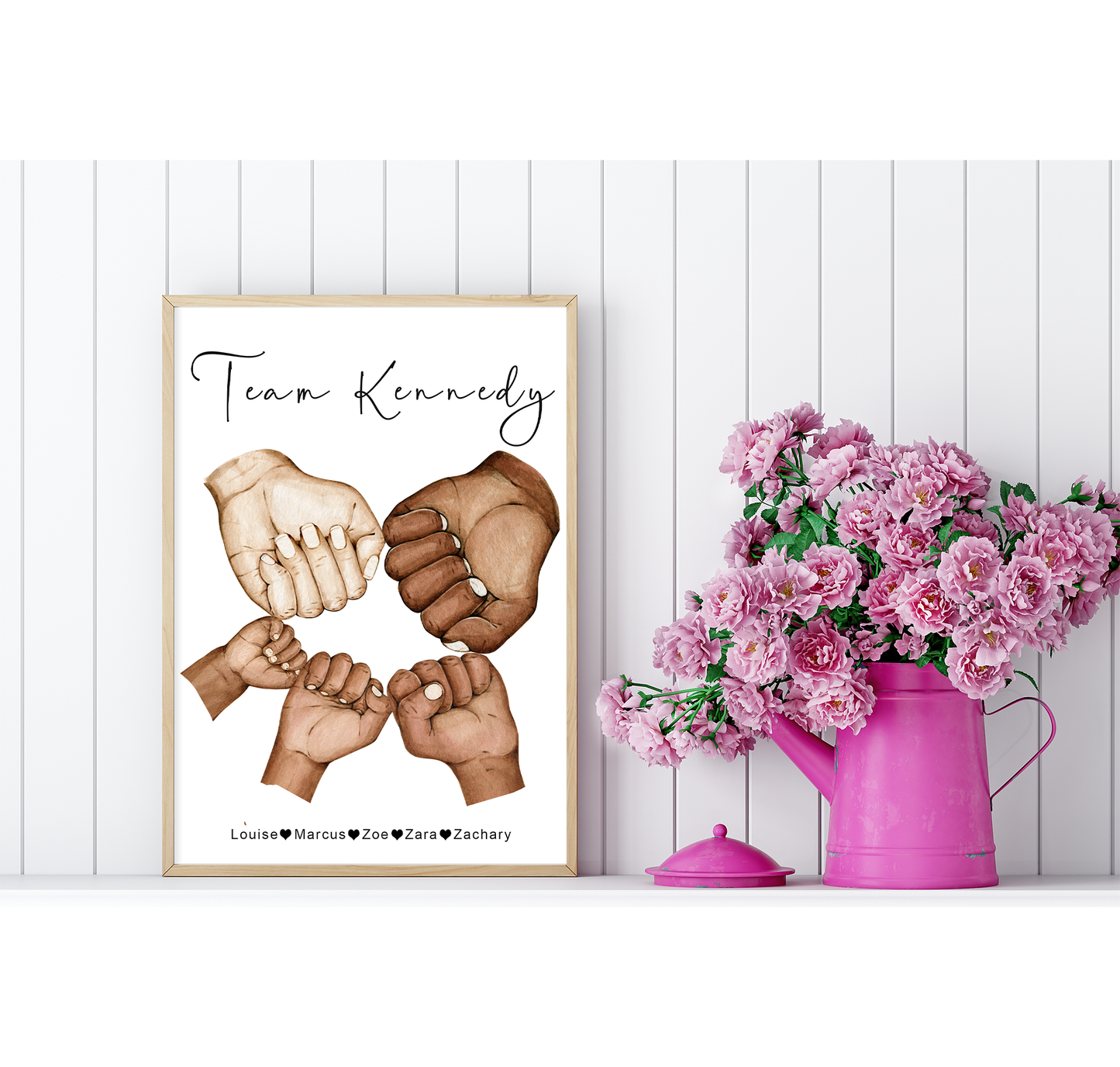 Family fists wall art | Family hand team portrait in natural skin tones or Black and white