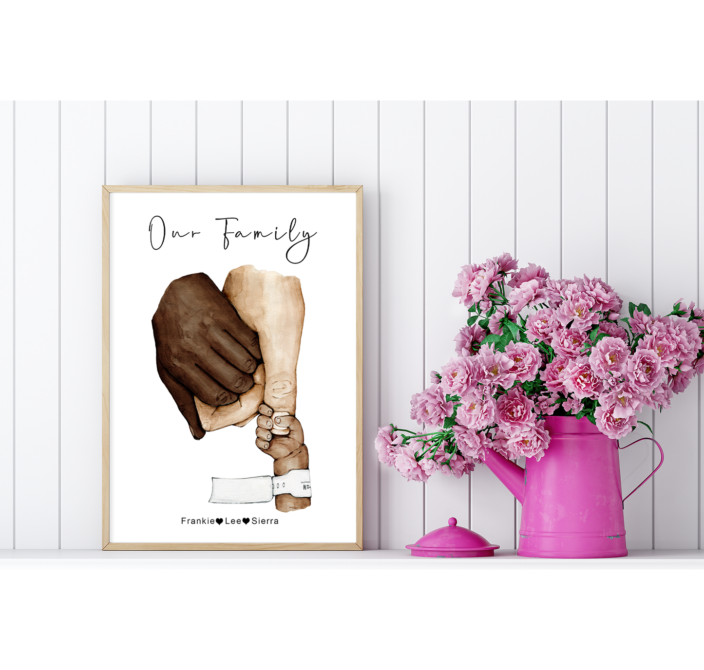 Premature baby with parent hands print | Mummy and daddy with newborn premie's hand | Natural skin tones or Black and white | A3 | A4 | A5 |
