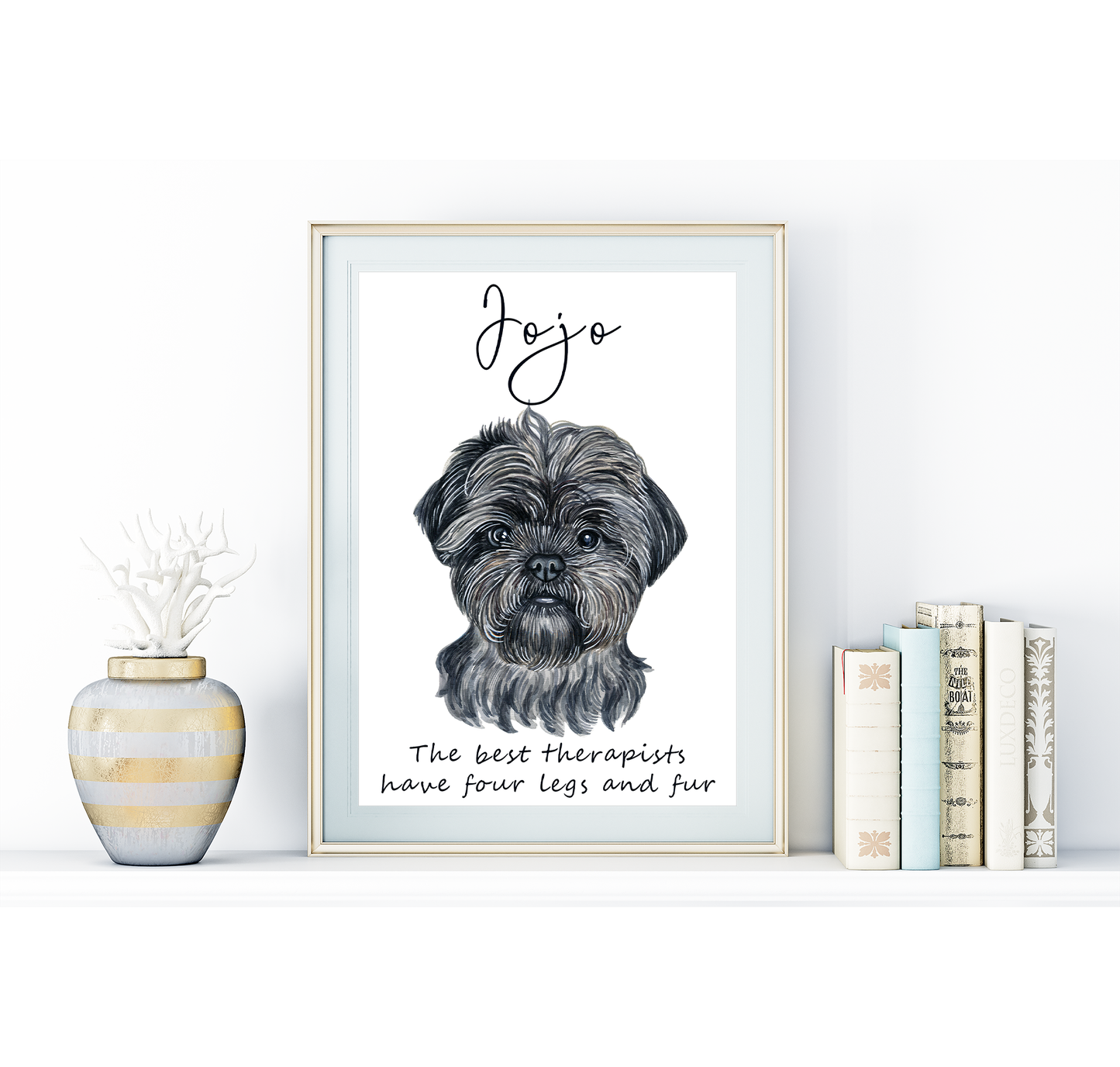 Toy dog breed art - portraits of Papillon, Griffon, Pug, Poodle, Pinscher or Pomeranians with custom funny message | A4 | A5 | Greeting card