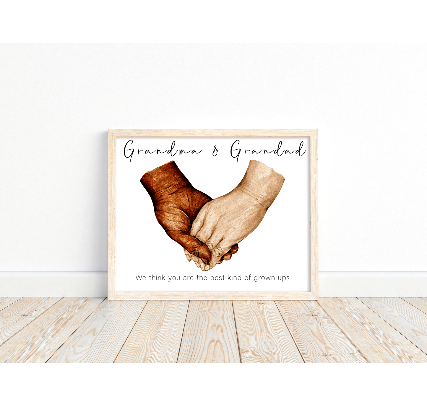 Watercolour portrait of grandma and grandad holding hands | Older couple gift print | Black and white or full colour | A3| A4 | A5 |