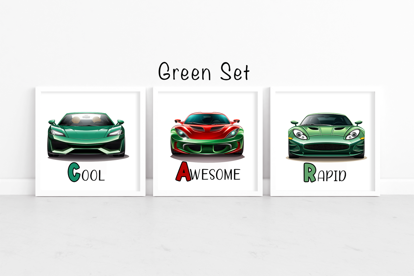Vibrant Velocity Wall Art Trio - Race Into Excitement with Dazzling Car Decor with a Set of 3 Racing Car art prints