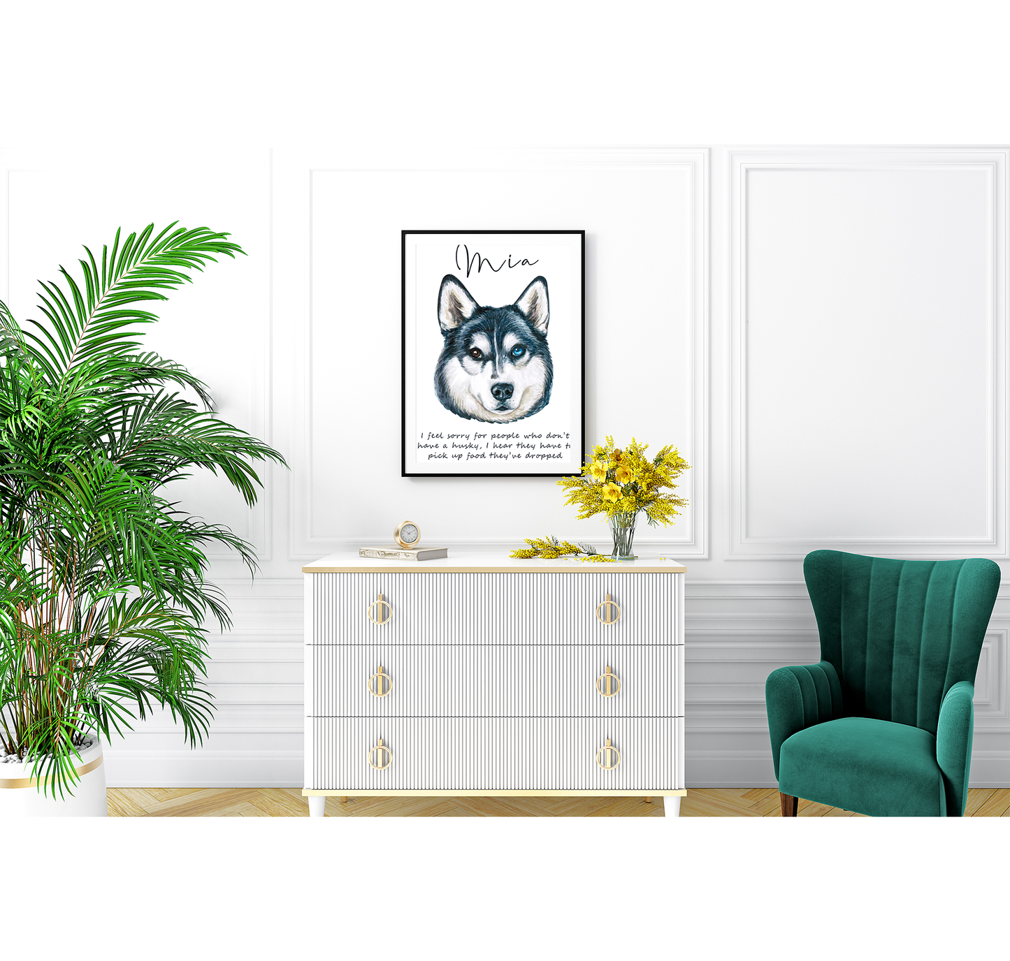 Siberian husky artwork - adorable dog portraits with custom funny or heart warming message | A4 | A5 | Greeting card