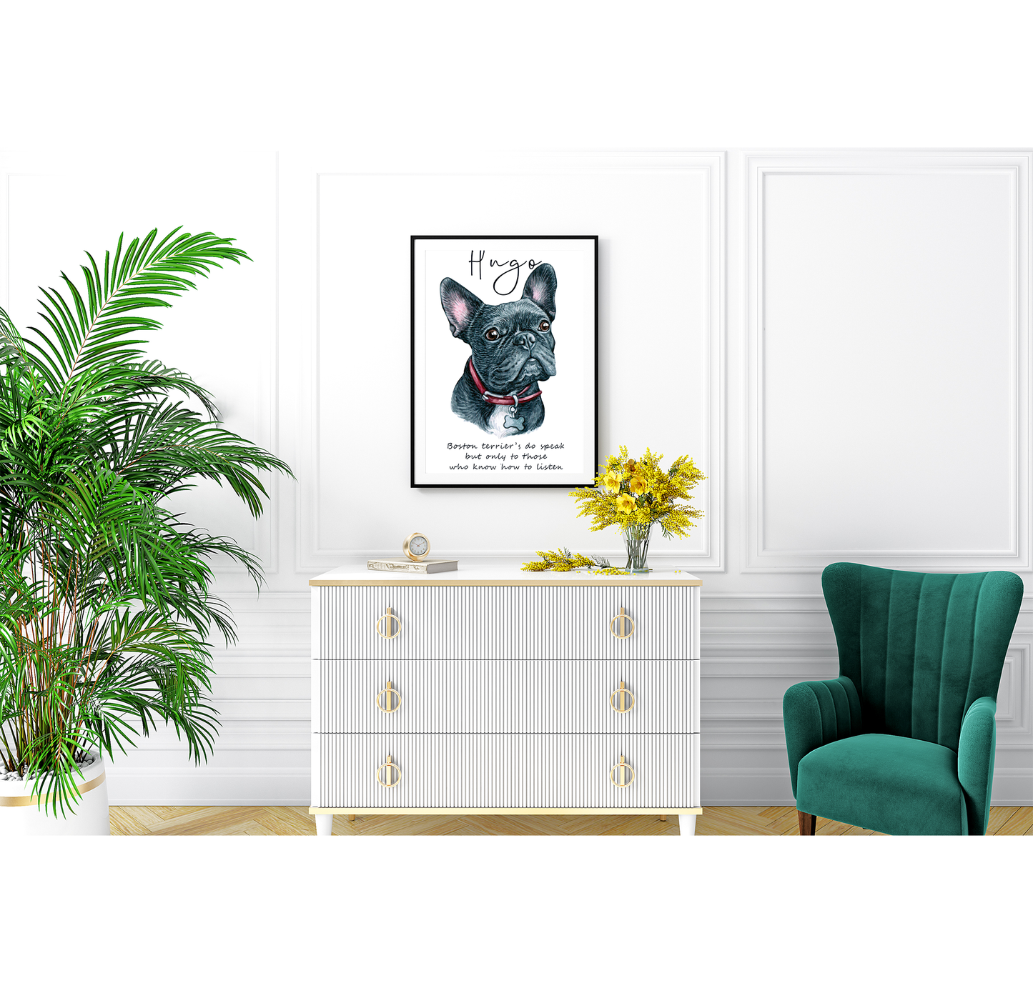 French bulldog and Boston terrier art - charming dog portrait with custom funny or heart warming message | A4 | A5 | Greeting card