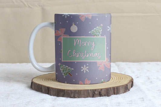 Personalised Purple Christmas Mug | Festive Hand-Drawn Design | Custom Name on 11oz Ceramic Mug | illustration of nutcracker, tree and holly